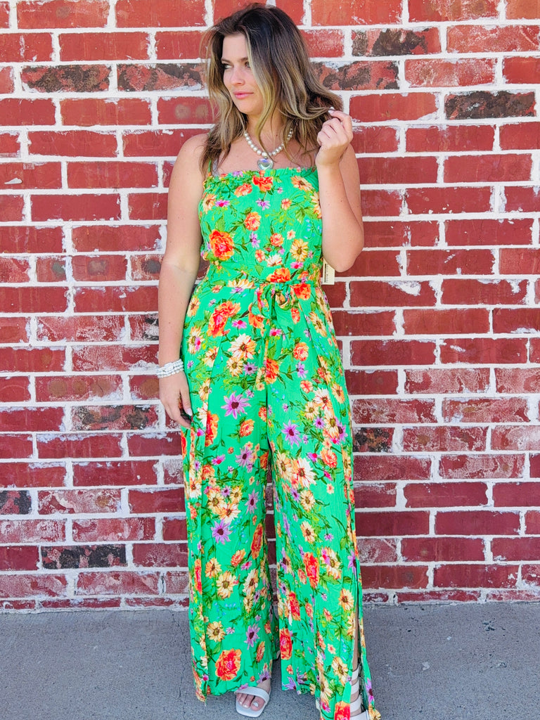 Floral Affair Blooms Palazzo Jumpsuit in Green