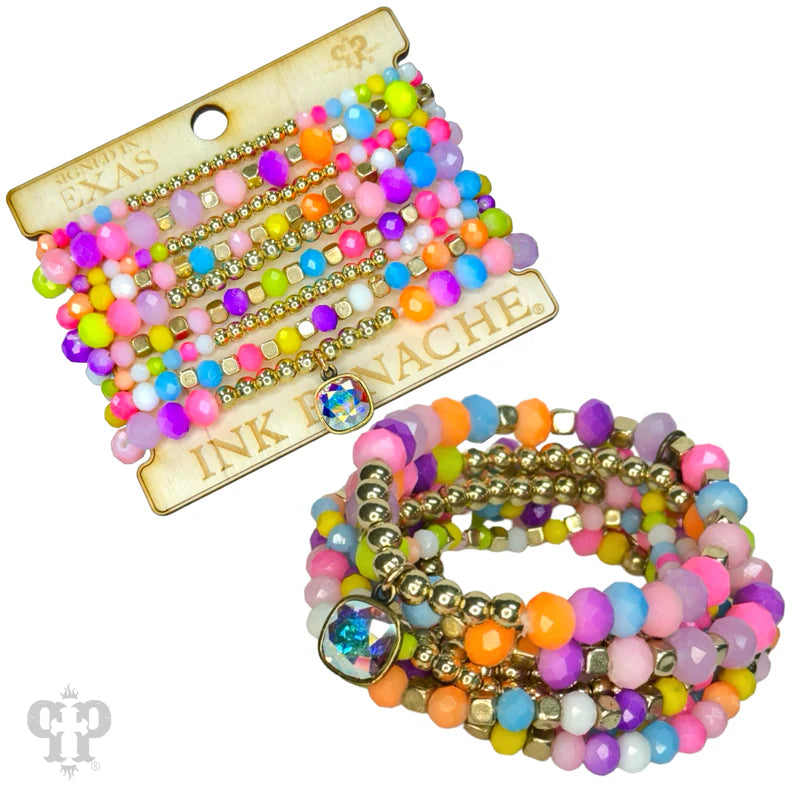 Bright & Rainbow Beaded Gold Accent Bracelet Set