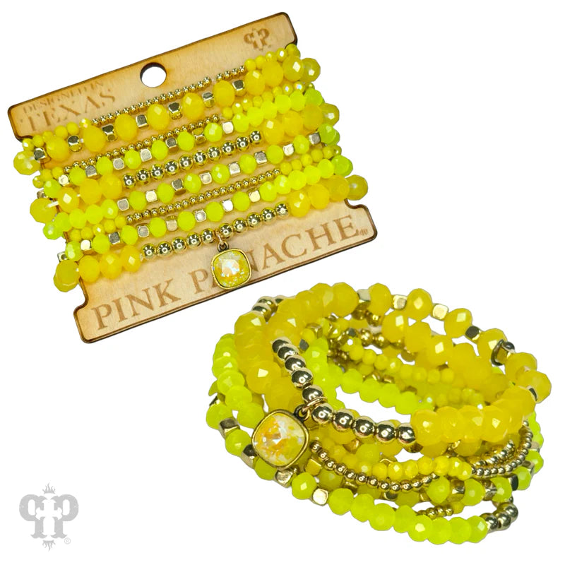 Electric Lime Beaded Gold Accent Bracelet Set