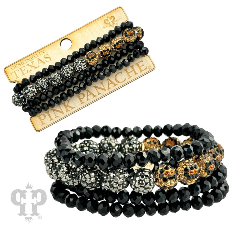 Sparkles in Leopard Mixed Beaded Bracelet Set - Black