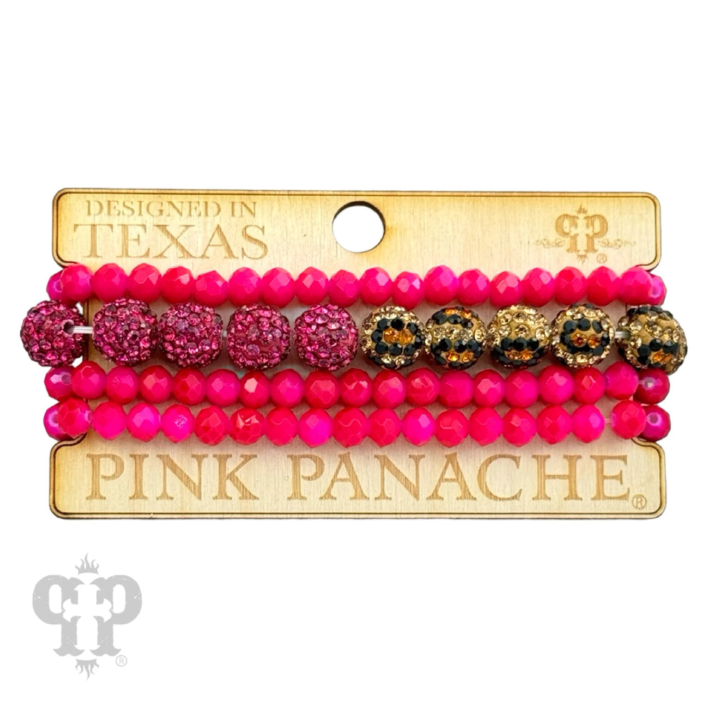 Fuchsia in Leopard Mixed Beaded Bracelet Set