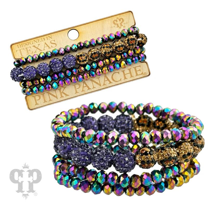 Sparkles in Leopard Mixed Beaded Bracelet Set - Violet