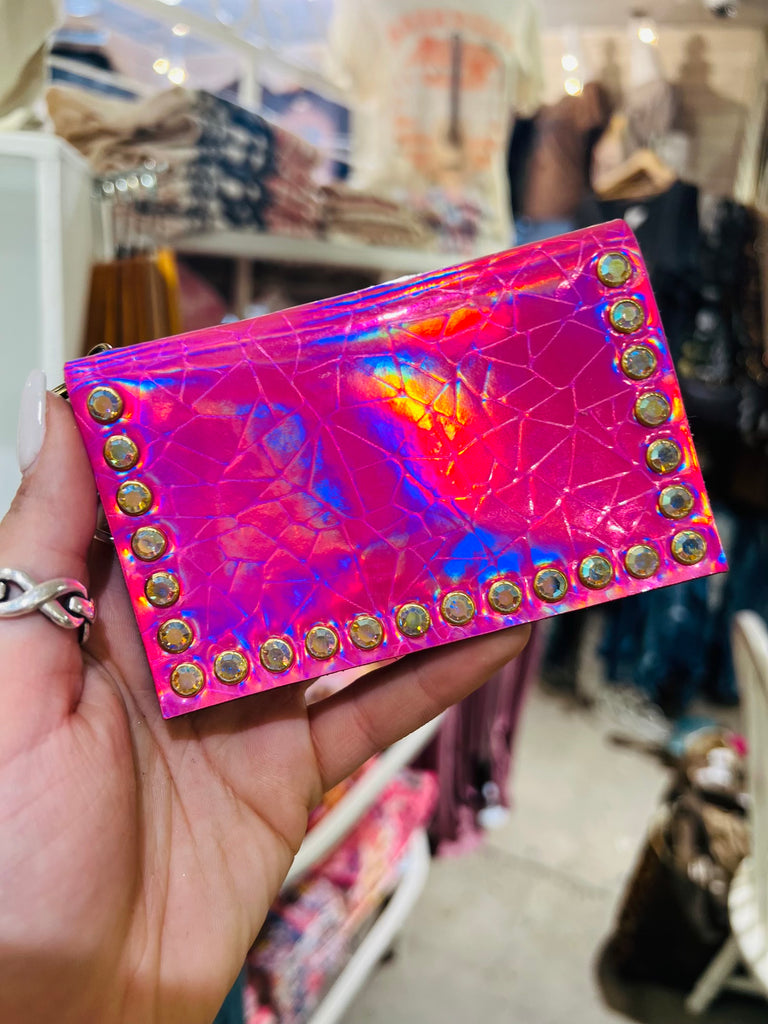 Taffy Pink Hologram Leather Card Holder