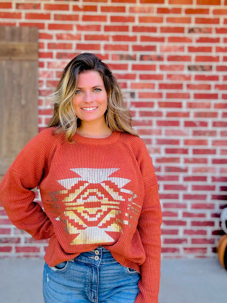 Tinsel Taos Rust Gold Sweater