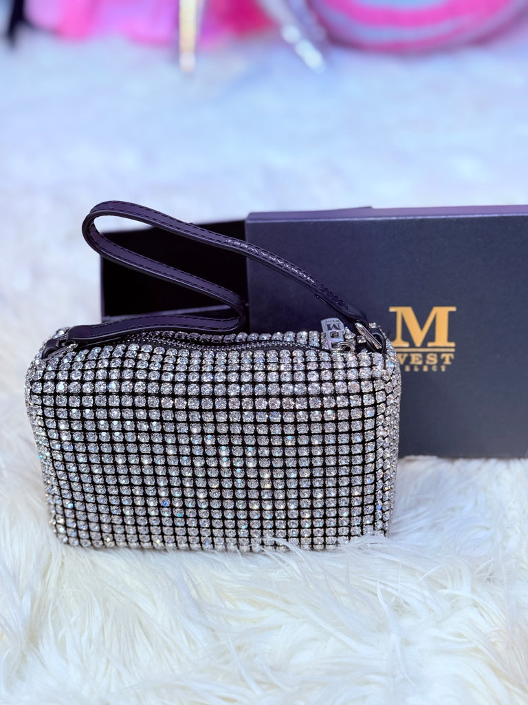 Montana West Crystal Covered Handbag Purse - Silver