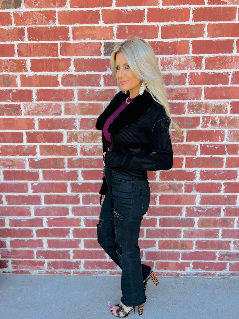 Black Fluffy Chic Collar Sweater