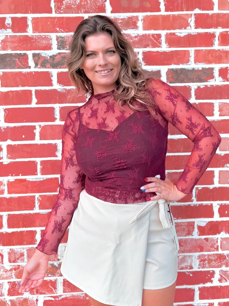 Cabernet Lace Mesh Long Sleeve