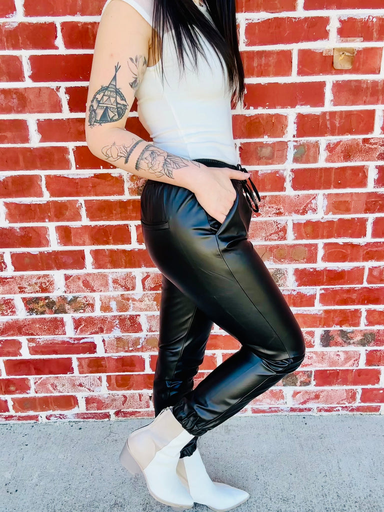 Meaning Business Black Vegan Leather Pants
