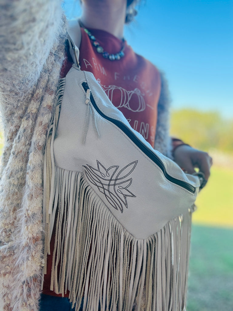 Ivory Matte Stitch Fringed Bum Bag