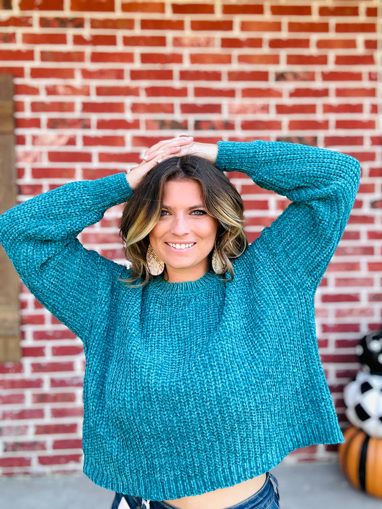 Cloudy Cuddles Sweater- Teal