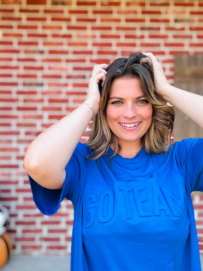 Blue Embossed Oversized Tee