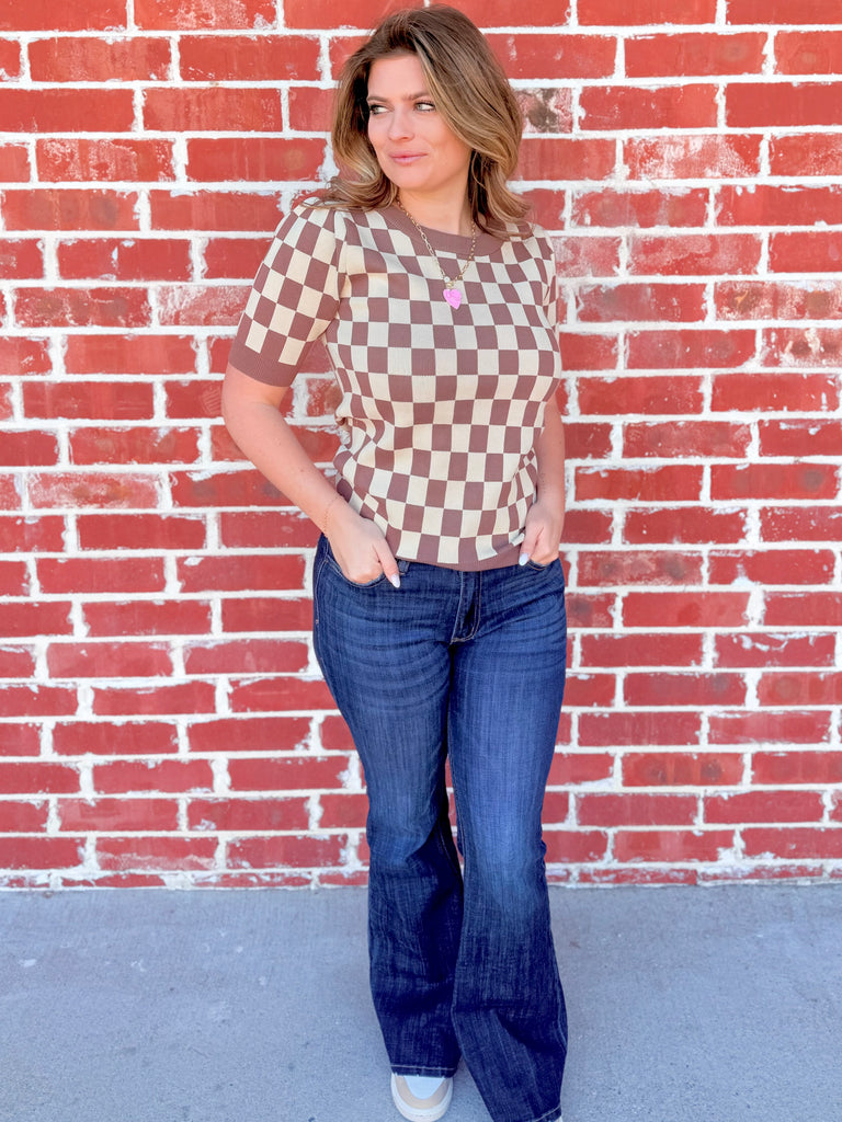 Coco Checkered Pattern Short Sleeve Top