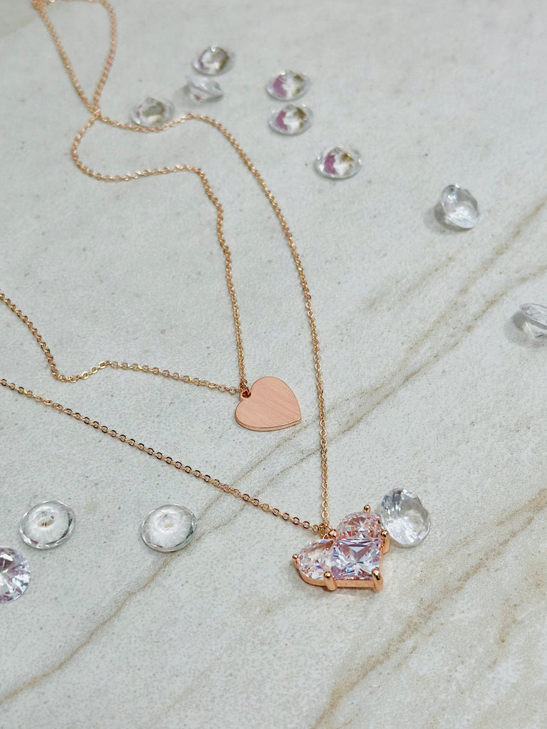 Rose Gold Princess Heart Crystal Necklace