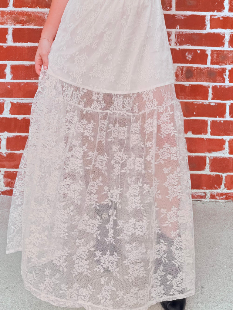 Loving Fancy Lace High Waisted A Line Skirt in Ivory