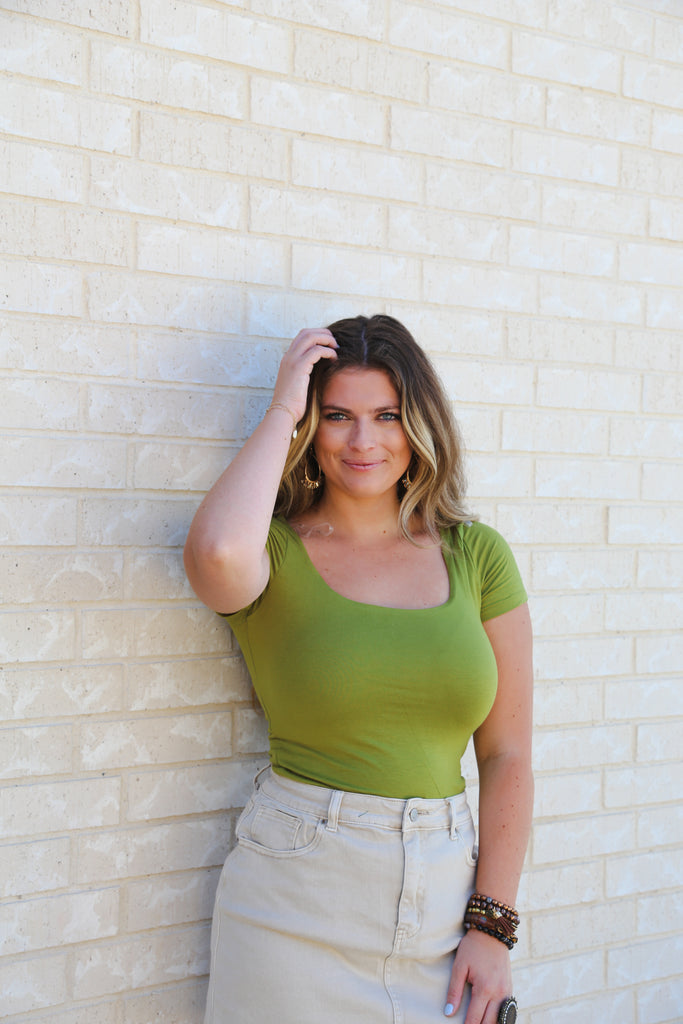 Olive Green Scoop Neck Bodysuit