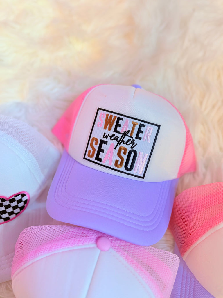 Sweater Weather Pink Purple Patch Trucker Hat