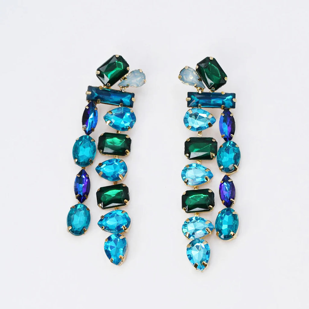 Blue Gemstone Rain Drop Crystal Earrings