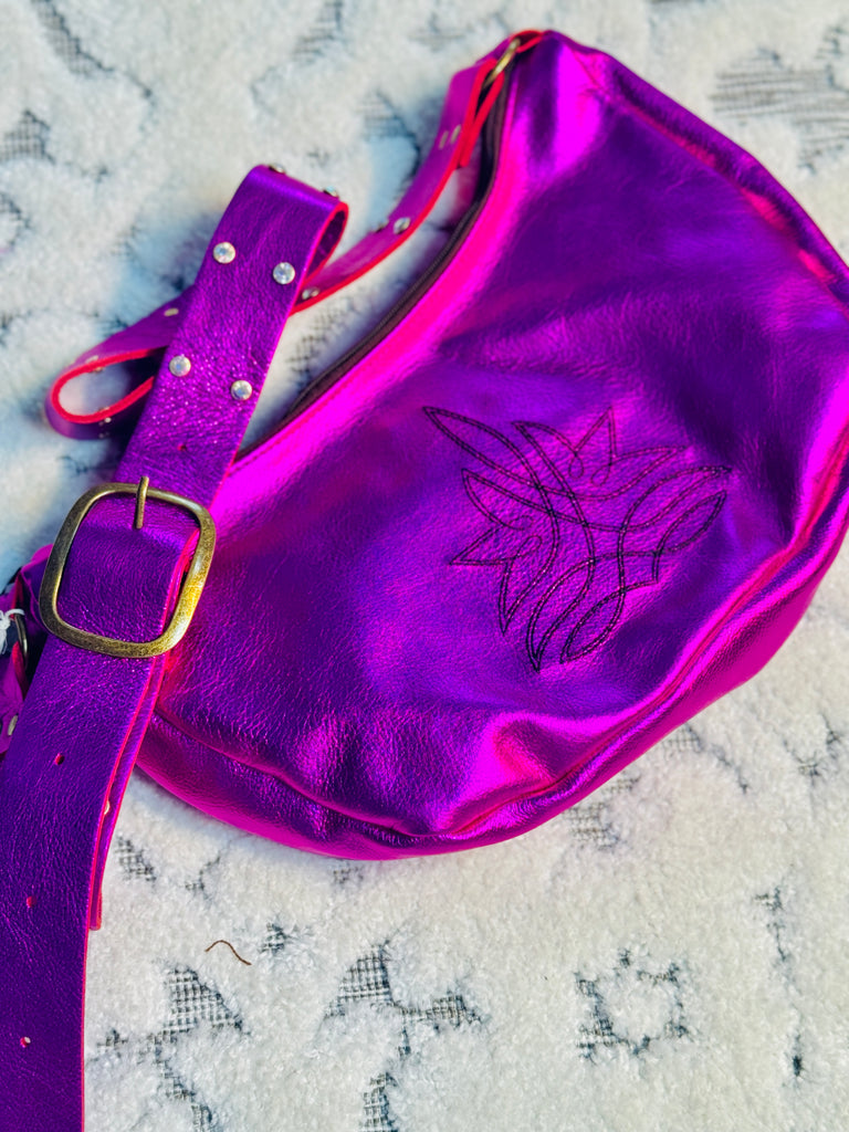 Magenta Metallic Leather & Stitched Roxie Purse