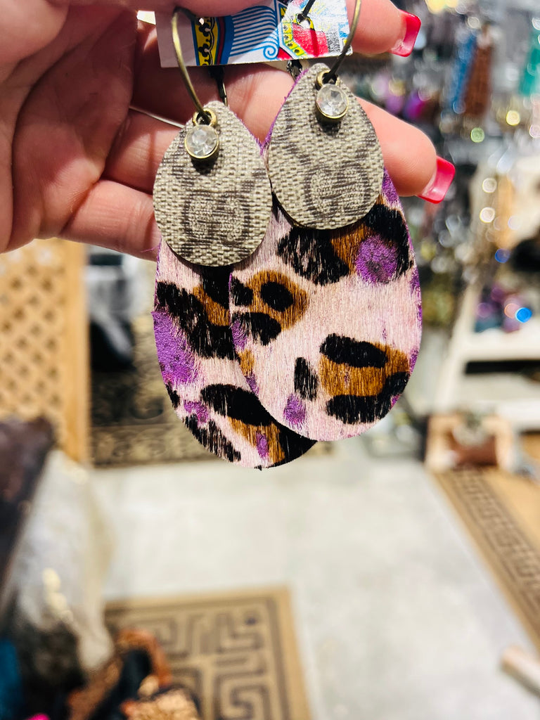 Purple Cheetah Lux & Layer Leather Earrings
