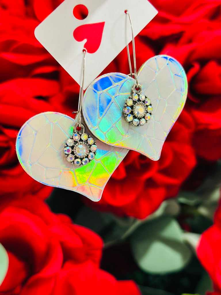 AB Hologram Hearts Leather Earrings