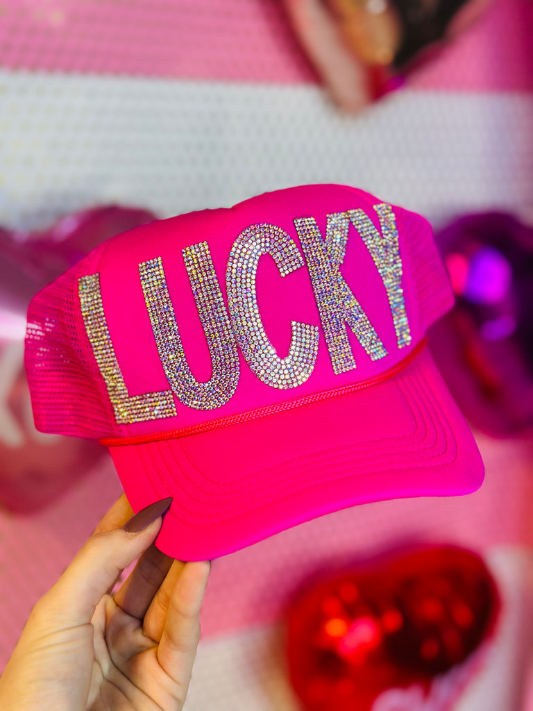 Lucky Magenta Embellished Trucker Hat