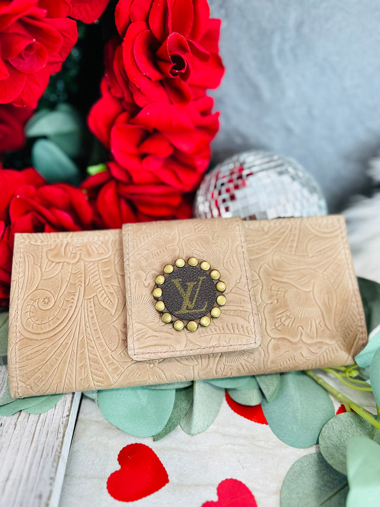 Dusted Cognac Paisley Leather Wallet/Clutch