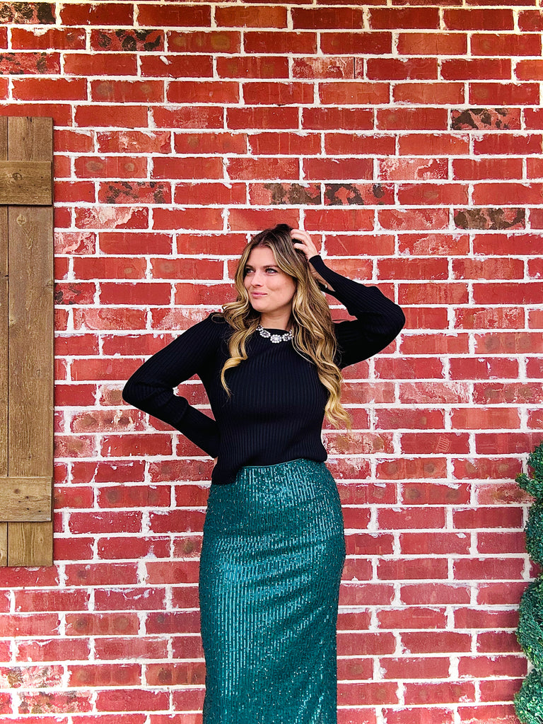 Emerald Classic and Classy Sequin Midi Skirt