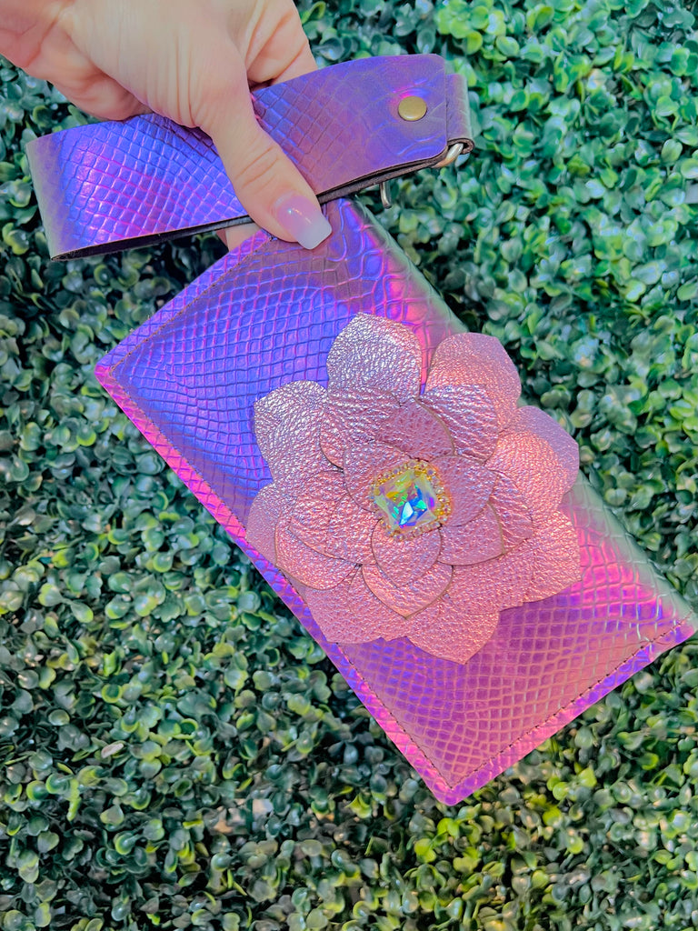 Purple Metallic Shimmer Floral AB Fallon Wallet/Wristlet