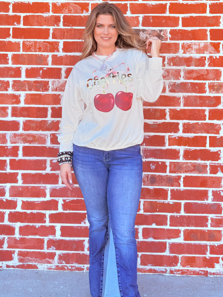 Cherry Pop & Cozy Knot Graphic Long Sleeve Top