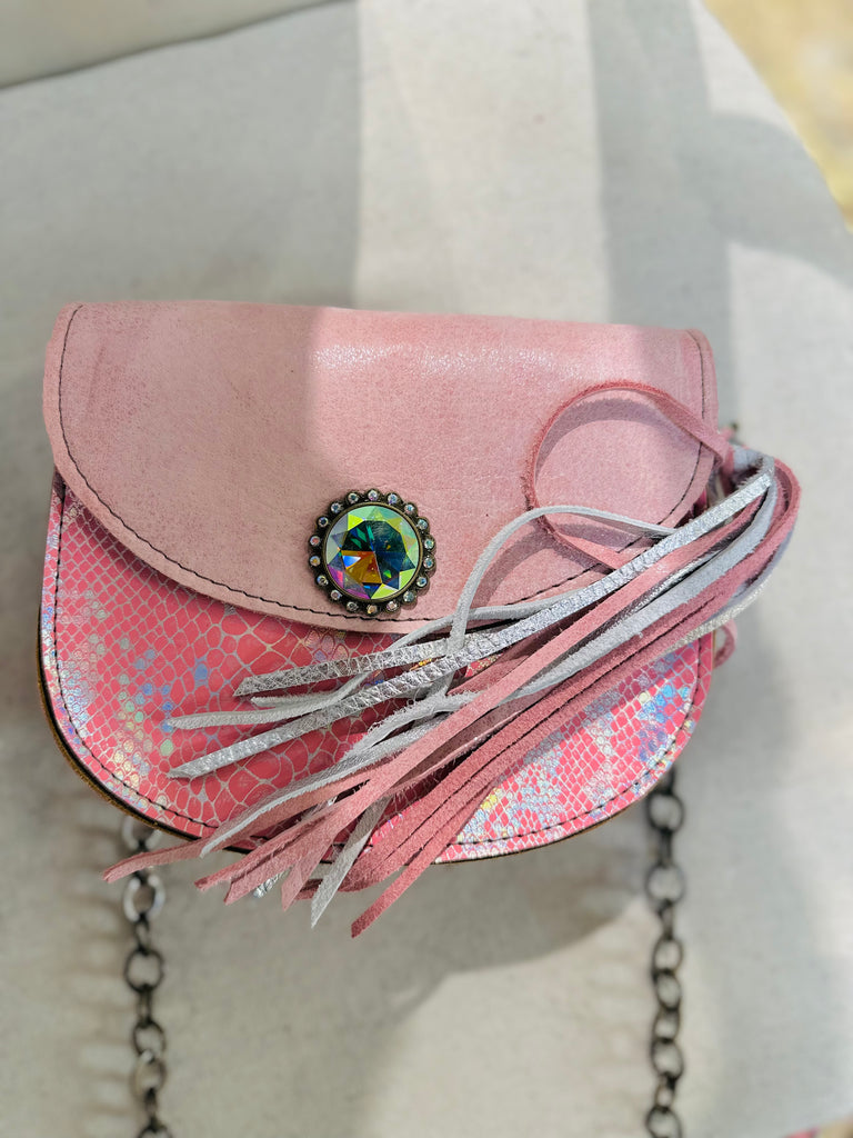 Blush Viper leather Saddle Bag