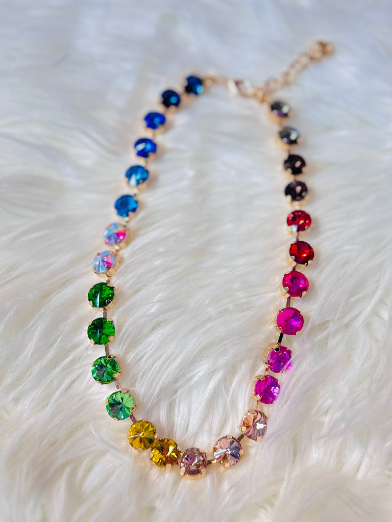 Joelle Sparkling Crystal Necklace - Rainbow