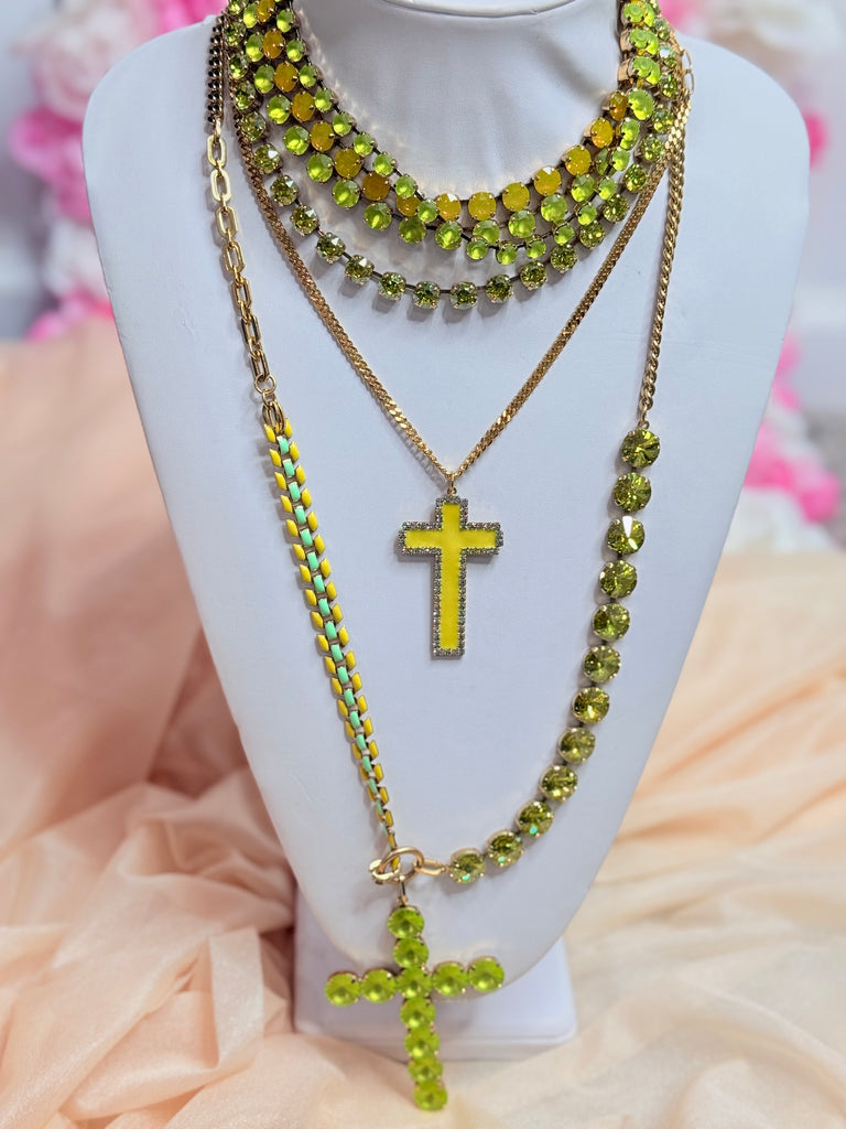 Felicity Statement Cross Two Tone Chain Swarovski Necklace Yellow Matte