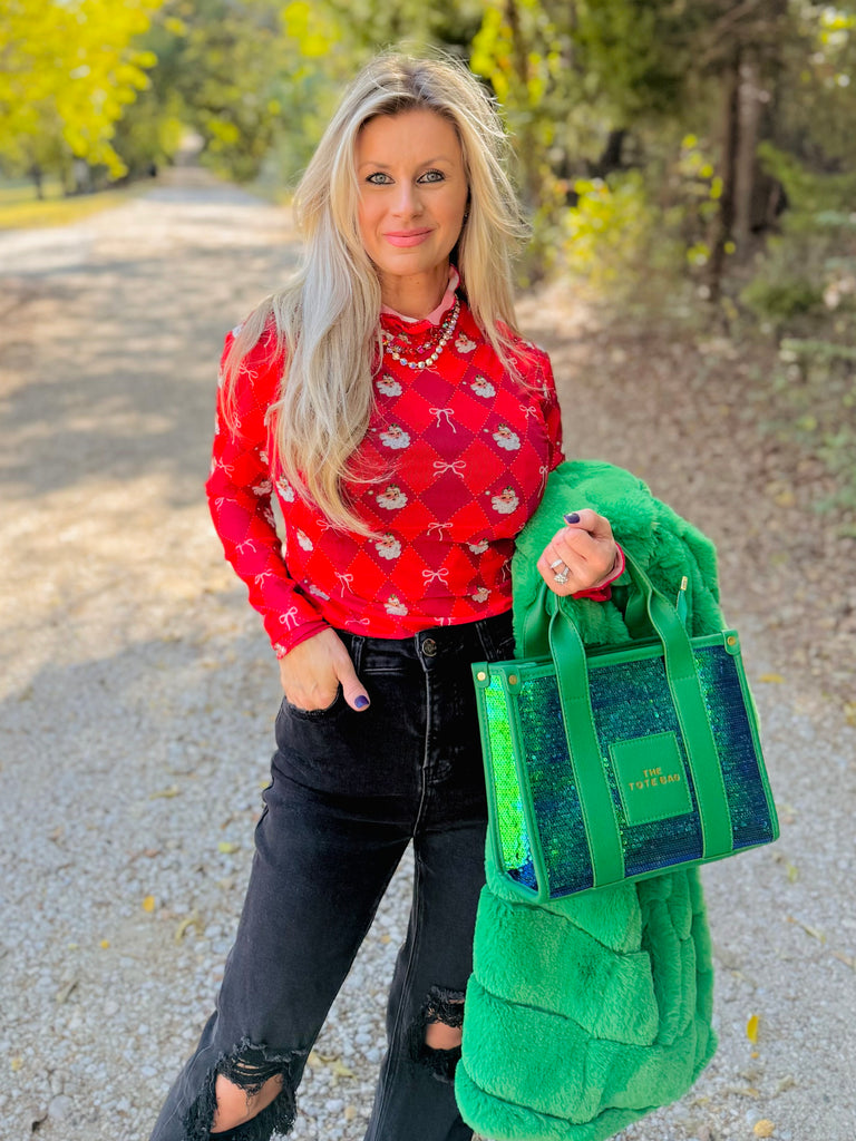 Medium Boujee Green- The Tote Bag Sequin