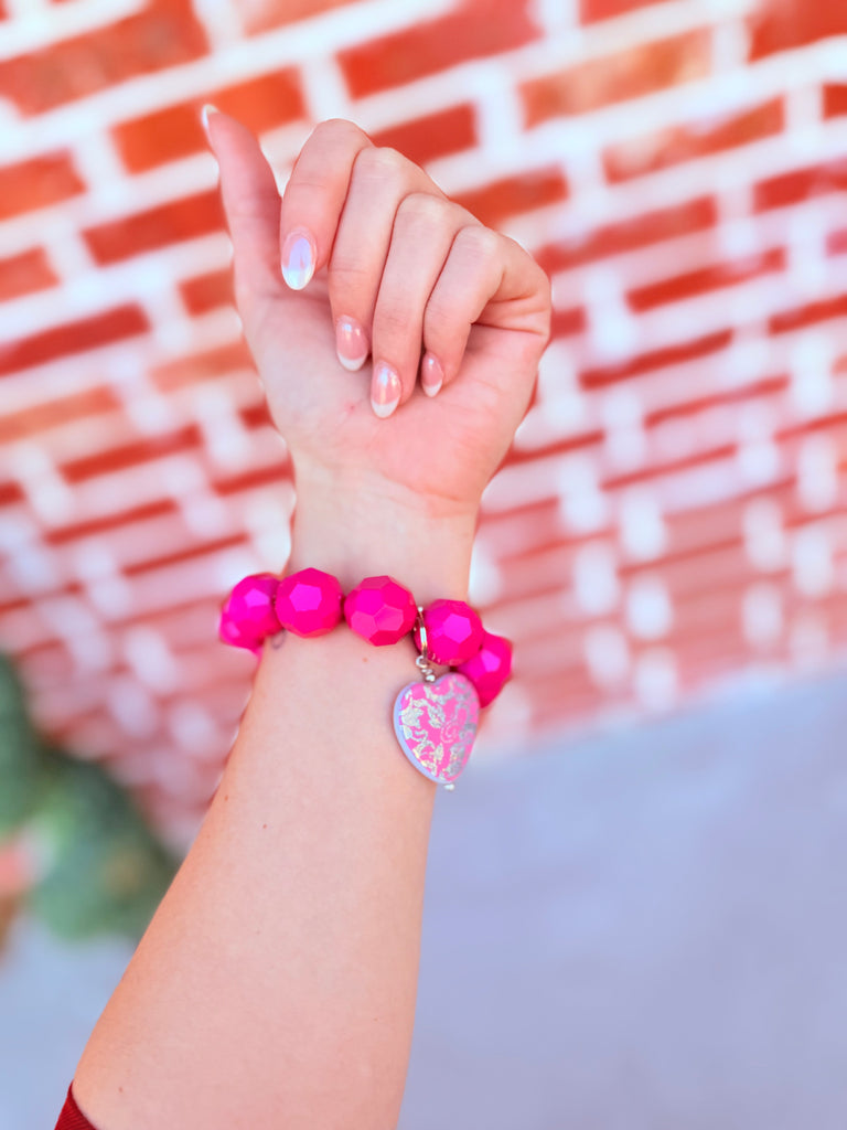 Hot Pink Hearts Fluttering Pink Diamond Charm Bracelet