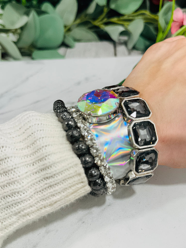 Starpoint Hologram Leather & Crystal Cuff