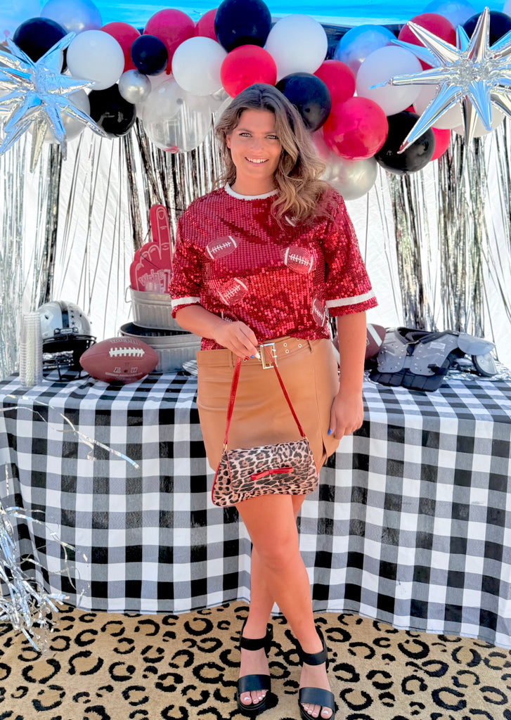 Camel Vegan Leather Belted Slit Fall Skirt