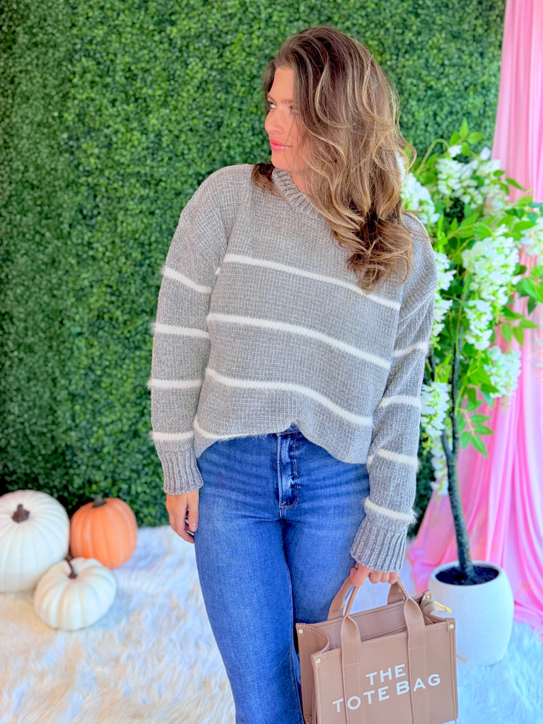 It's Just Casual Stripe Sweater - Grey