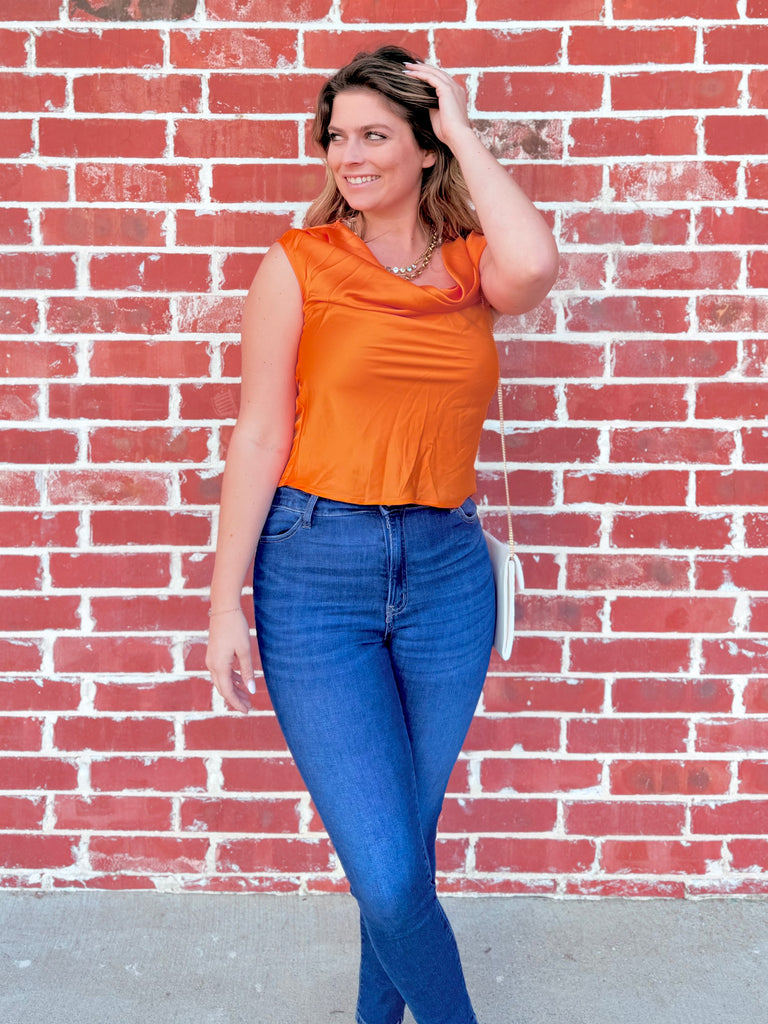 Satin & Sugar Summer Cowl Top-Orange