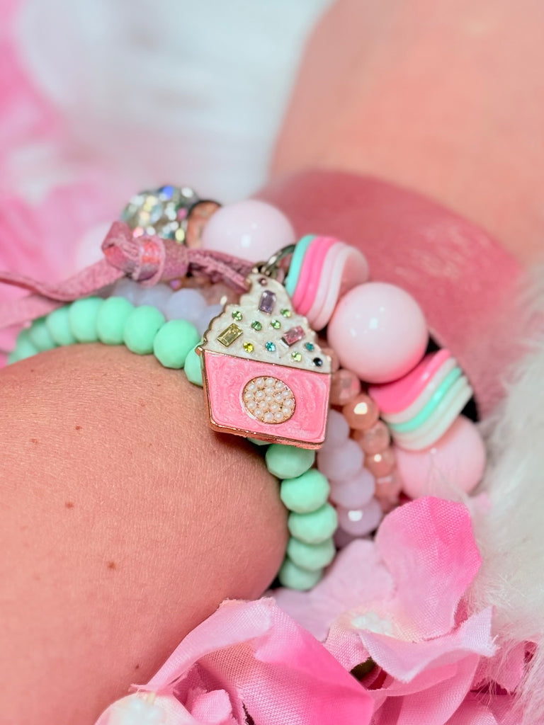 Sweet Cupcake Charm Beaded Bracelet Stack