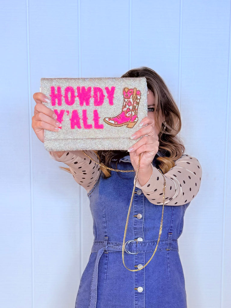 Howdy Ya'll Luxe Crystal Beaded Clutch and Crossbody Purse