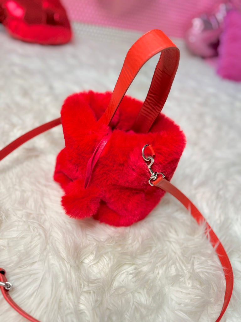 Red Fur Bucket Purse