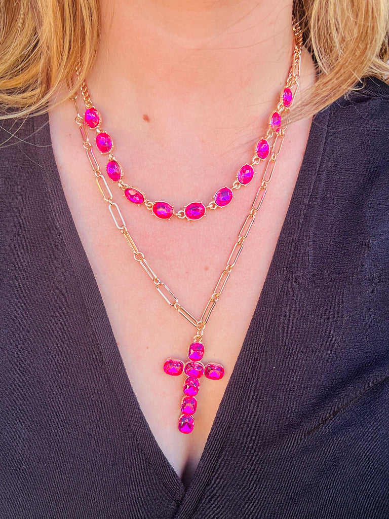 Fuchsia Says He Crystal Charm Layered Necklace