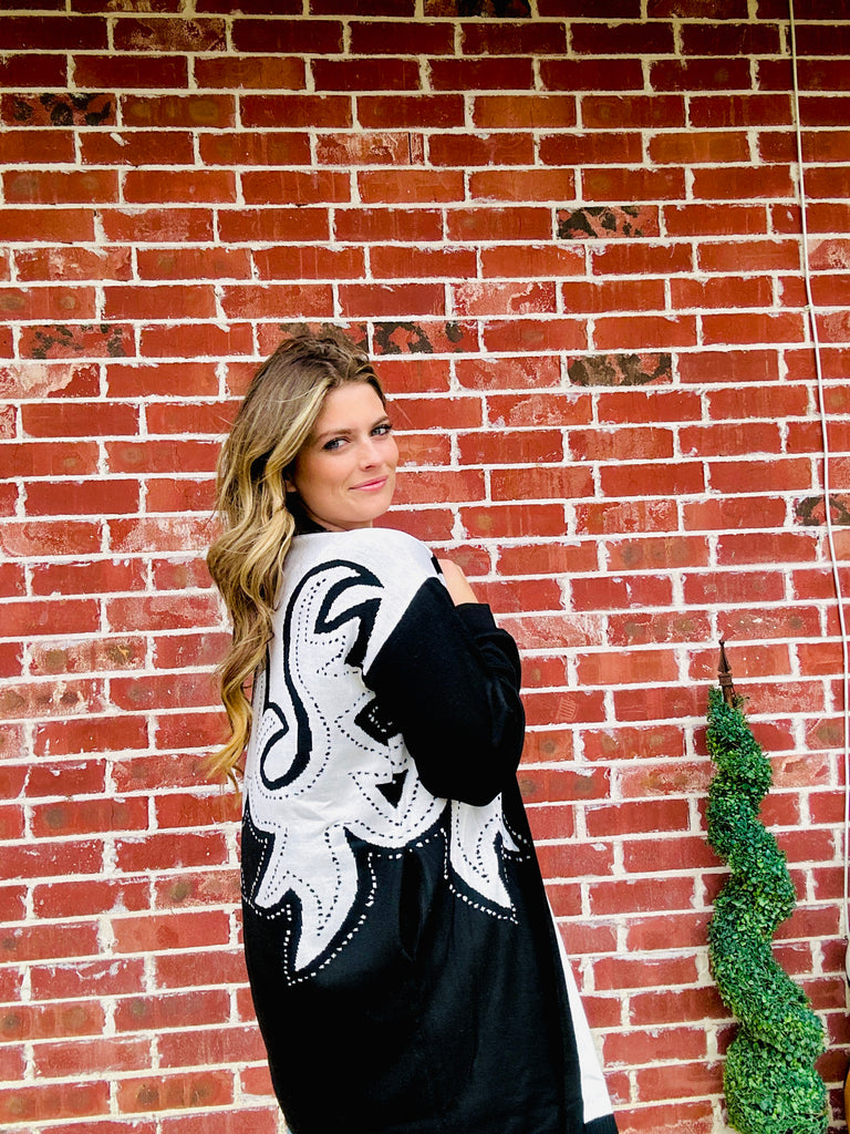 Saddle Swappin Black & White Reversible Cardigan