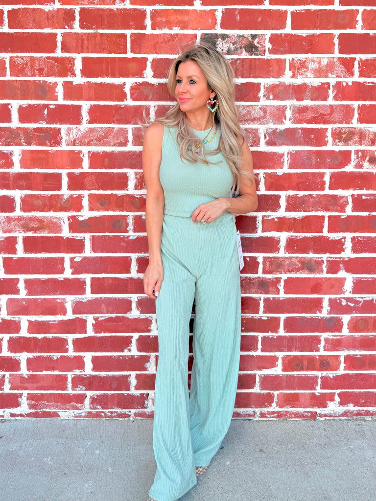 Blissful Ambiance Crinkle Spring Pant Set - Mint