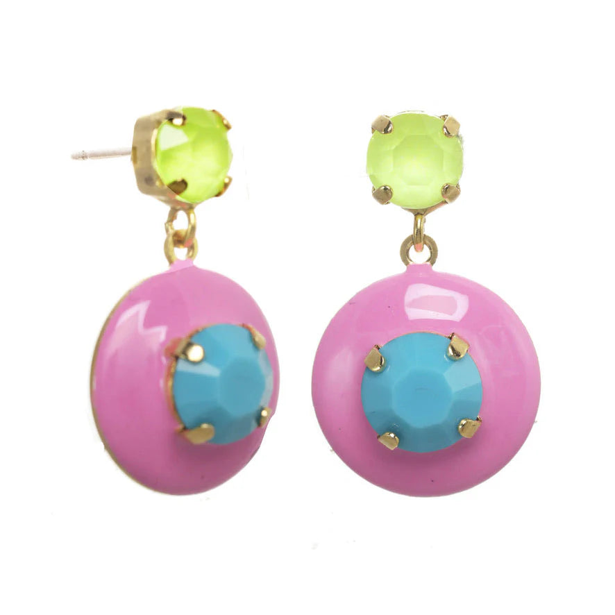 Large Pastel Brights Janie Swarovski Earrings in Pink / Electric Yellow