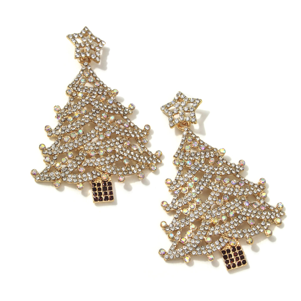 Diamond Bling Tree Earrings - Gold