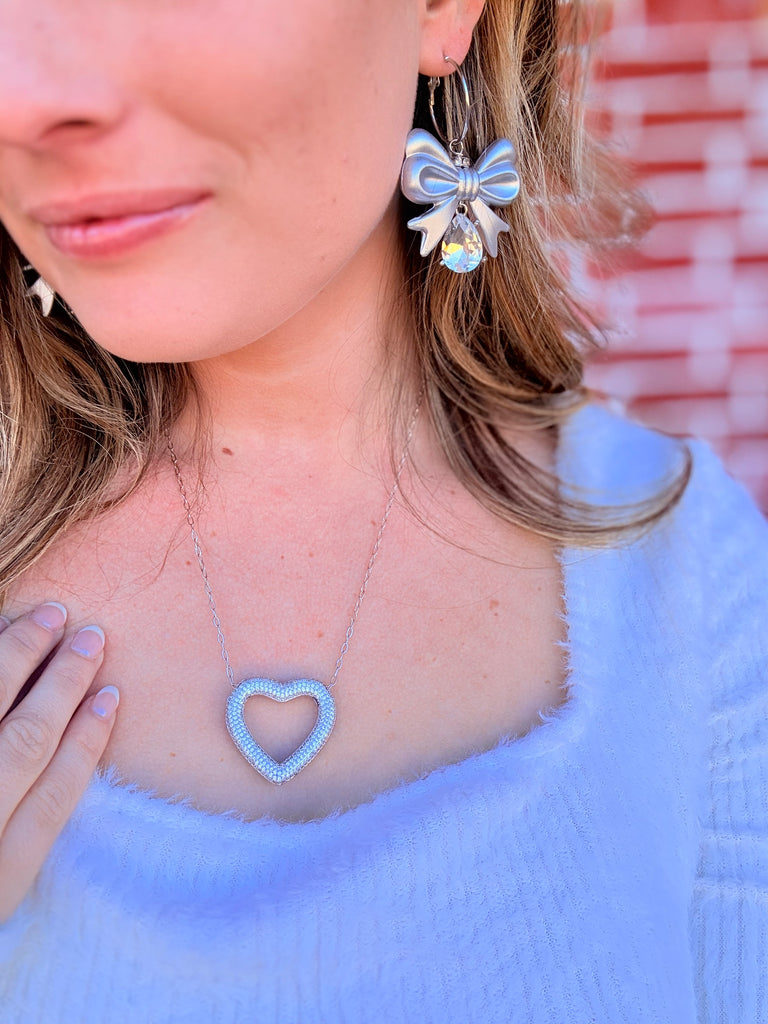 Silver Bows and Crystal Drop Earrings