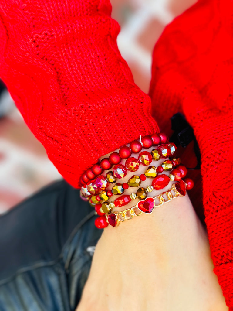 Queen Of Red Hearts Crystal Bracelet Set