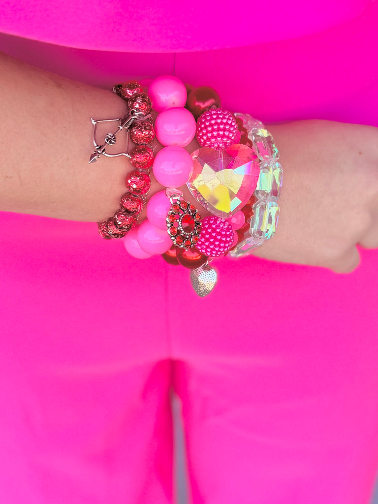 Absolutely In Love Pink & Red Beaded Bracelet Set