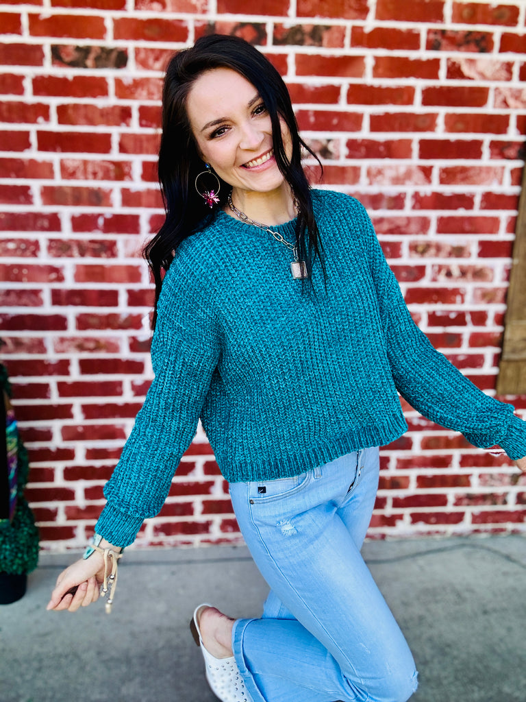Cloudy Cuddles Sweater- Teal